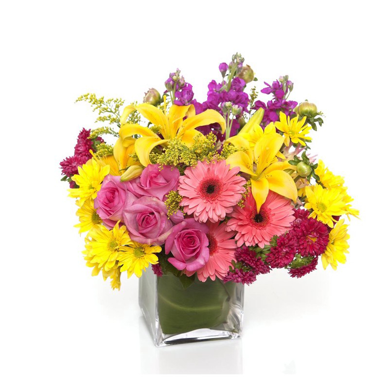 Bunch of Assorted Flowers in a Glass Vase
